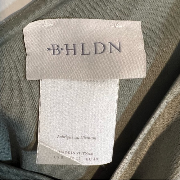 Anthropologie Bhldn Dylan One-Shoulder Satin Side-Slit Gown in Moss - Picture 8 of 10